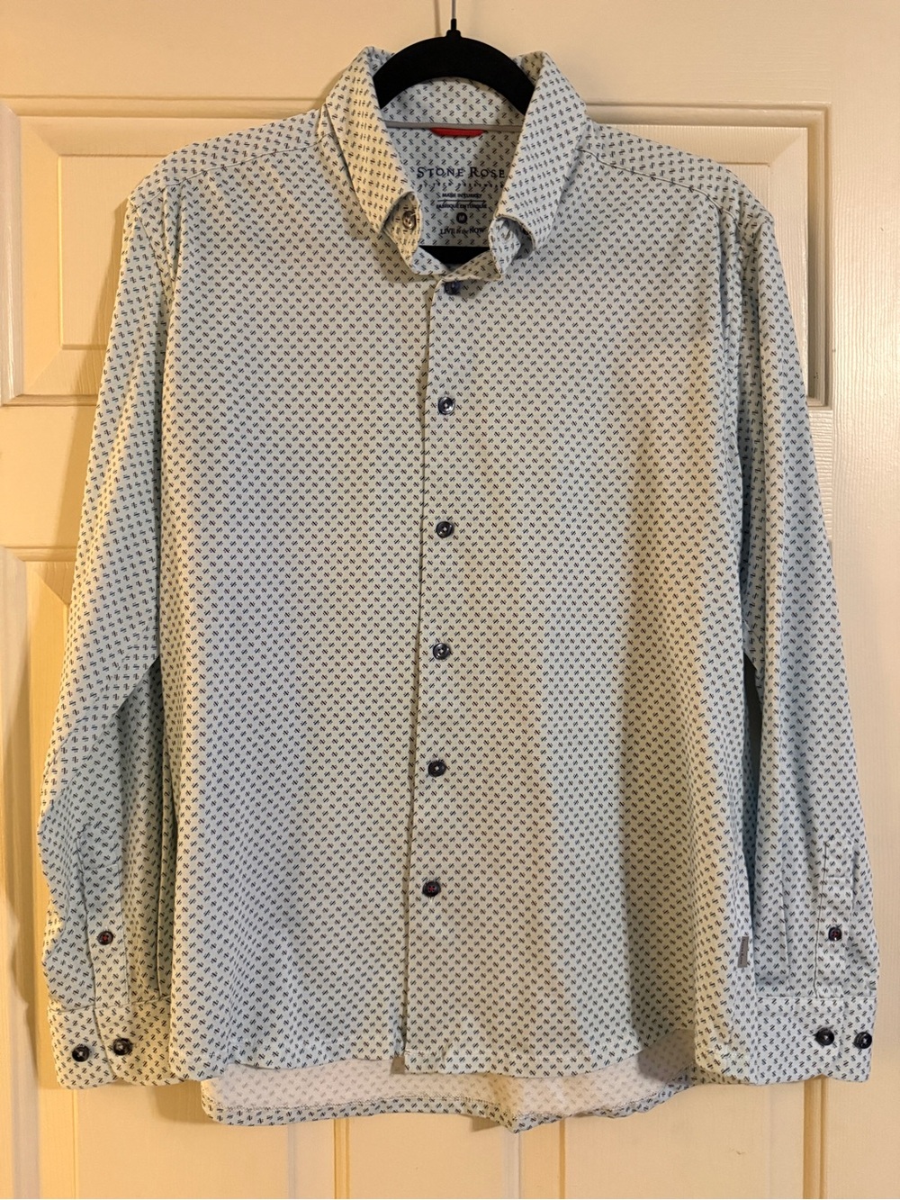 Stone Rose Light Blue Micro-Print Men’s Button-Down Shirt